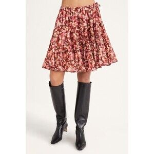Merlette Hill Mini Skirt Floral Printed Tiered High Waisted Tie Cotton S 262616